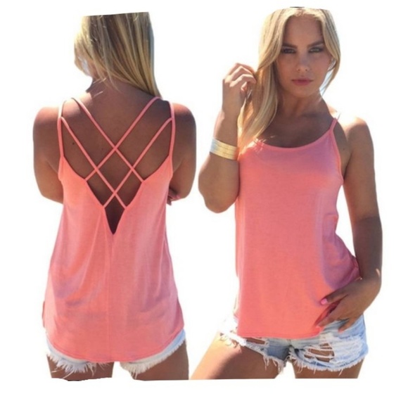boutique Tops - Pink Statement Back Criss Cross Strap Tank xxl